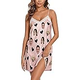 VAOWO Custom Lace Nightgown with Photo for Women, Personalized V-Neck Chemise Sleepwear Sleep Dress Gifts for Her