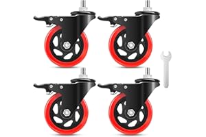 Nefish 4 Inch Stem Caster Wheels, Heavy Duty Threaded Stem Casters, UNC 1/2"-13 x 1", Safety Dual Locking, No Noise Swivel Casters, Set of 4 Castor Wheels for Cart, Furniture, Shelving