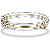 QOBEBOTA Stackable Bangles Bracelets for Women Trendy 18K Gold Plated Stainless Steel Non Tarnish Mixed Metal Bracelet Stack Triple Interlocked Two Tone Jewelry Set Gold and Silver Bracelets for Women