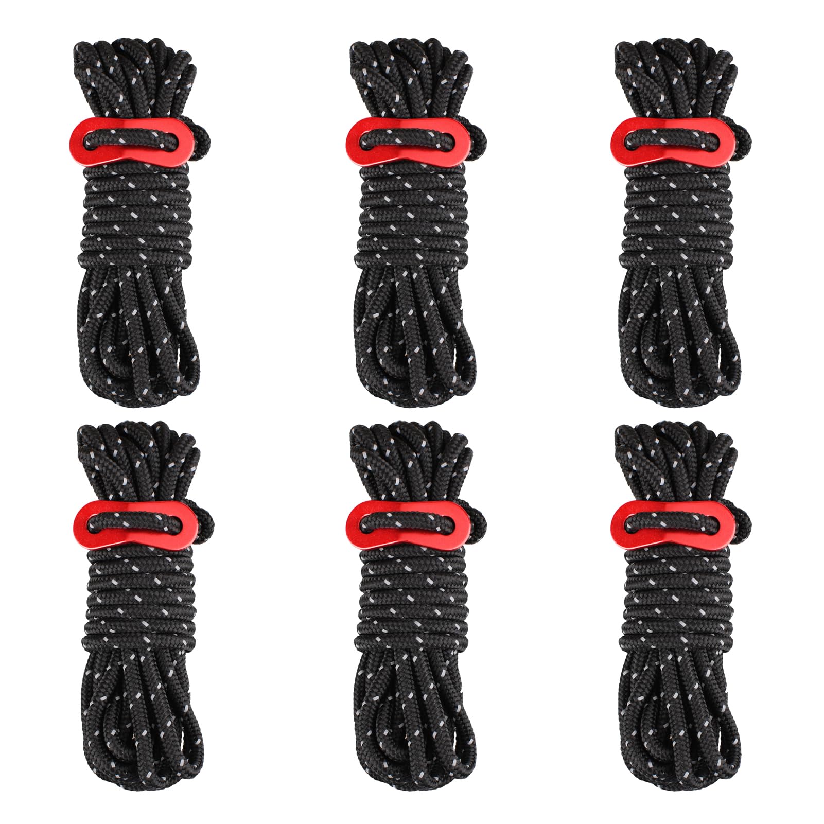 Azarxis Reflective Guyline φ4mm 4m Tent Guide Rope Cord with Aluminum Guy Line Adjuster Tensioner Lightweight for Tent Tarp Canopy Sheleter Camping Hiking Backpacking (Black - 6 Pack) — image 1