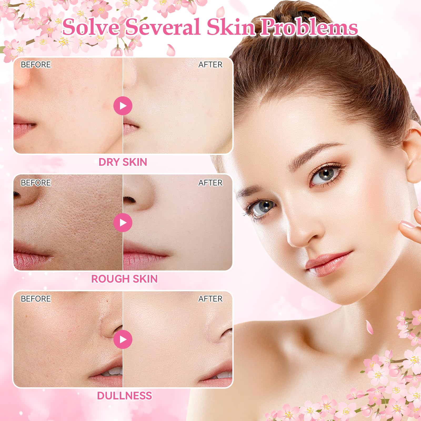 Sakura Skincare Set, Sakura Skin Care for Teens 10-12, Gentle Moisturizing Face Care Kit with Cleanser, Toner, Serum, Eye Cream & Cream, Travel Size Facial Kit for Women Girls