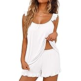Ekouaer Pajama for Women Set 2 Piece Lightweight Summer Pajamas Soft Sexy Lingerie Ruffle Cami and Shorts Bridal Pj