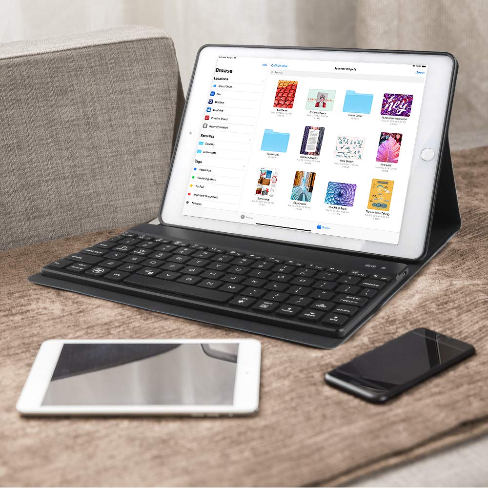 SENGBIRCH Compatible Keyboard Case iPad 9.7 2018 - iPad 9.7 2017 - iPad Air 2&1 - iPad Pro 9.7-7 Colors Backlit Detachable Keyboard - PU Leather Stand - iPad Keyboard Case, (Black,9.7)