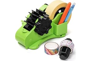 DEAYOU Multi-Roll Heat Tape Dispenser, 1" and 3" Double Reel Cores Sublimation Tape Dispenser for Pre-Cut Heat Transfer Tape, Semi-Automatic Desk Packaging Tape Dispenser with Compartment Slot, Green