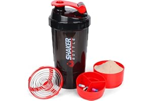 XTK Shaker Bottle 16OZ Protein Shaker Bottles with Mix Ball Sports Water Bottle Leak Proof GYM Cup for Protein Mixes with Powder Storage & Pill Organizer, Ideal for Pre Workout,BPA Free(red)