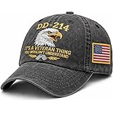 DD-214 Veteran Embroidered Hat for Men Patriotic Military Baseball Cap with Embroidered Flag, Adjustable Fit