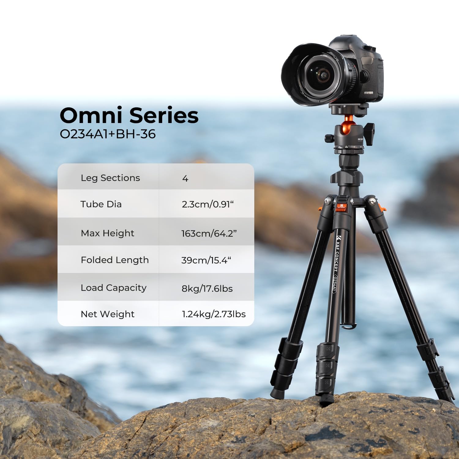 K&F CONCEPT 64 inch/163 cm Camera Tripod,Lightweight Travel Outdoor DSLR Tripods with 360 Degree Ball Head Load Capacity 17.6 lbs/8 kg,Cellphone Clip for Smartphone Live Streaming Vlog O234A1+BH-36