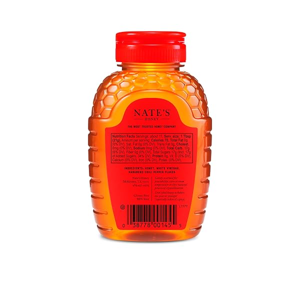 NATE’S HOT HONEY – 100% PURE HONEY INFUSED WITH HABANERO CHILI PEPPER FLAKES, AWARD-WINNING TASTE – 8 OZ SQUEEZE BOTTLE