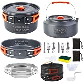 DINITHRON 18-Piece Large Capacity Camping Cookware Set Aluminum Mess Kit | 2.8L main cooking pot 1.6L hot-water kettle 1.3L frying pan Uncoated aluminum surface Nested carry storage