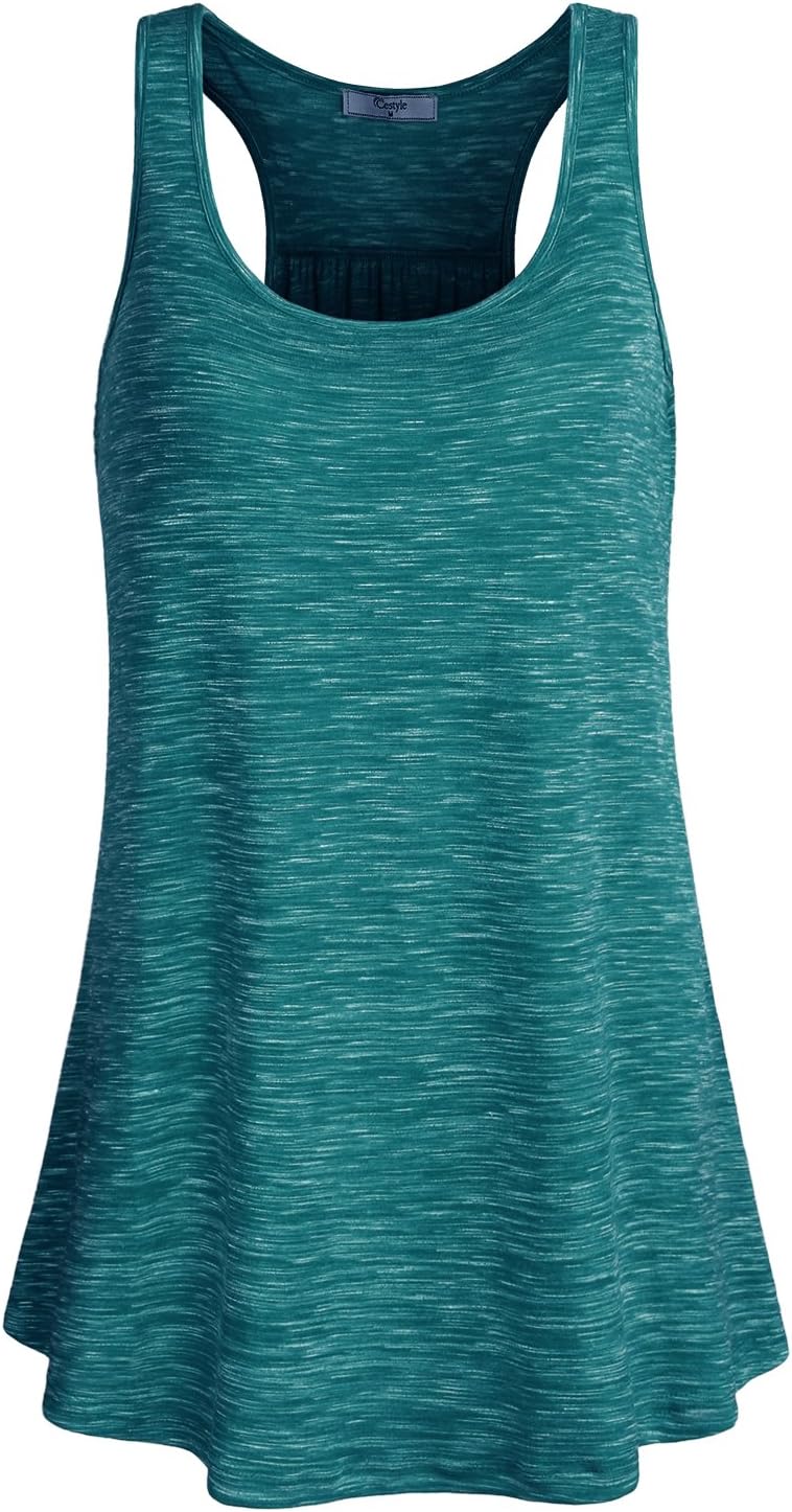 CestyleWomens Sleeveless Scoop Neck Flowy Loose Fit Workout Shirts Racerback Long Tank Tops