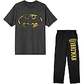 Batman Bat Signal and Dark Knight Logo 2-Pack Men's Black Tee Sleep Pajama Pants Set