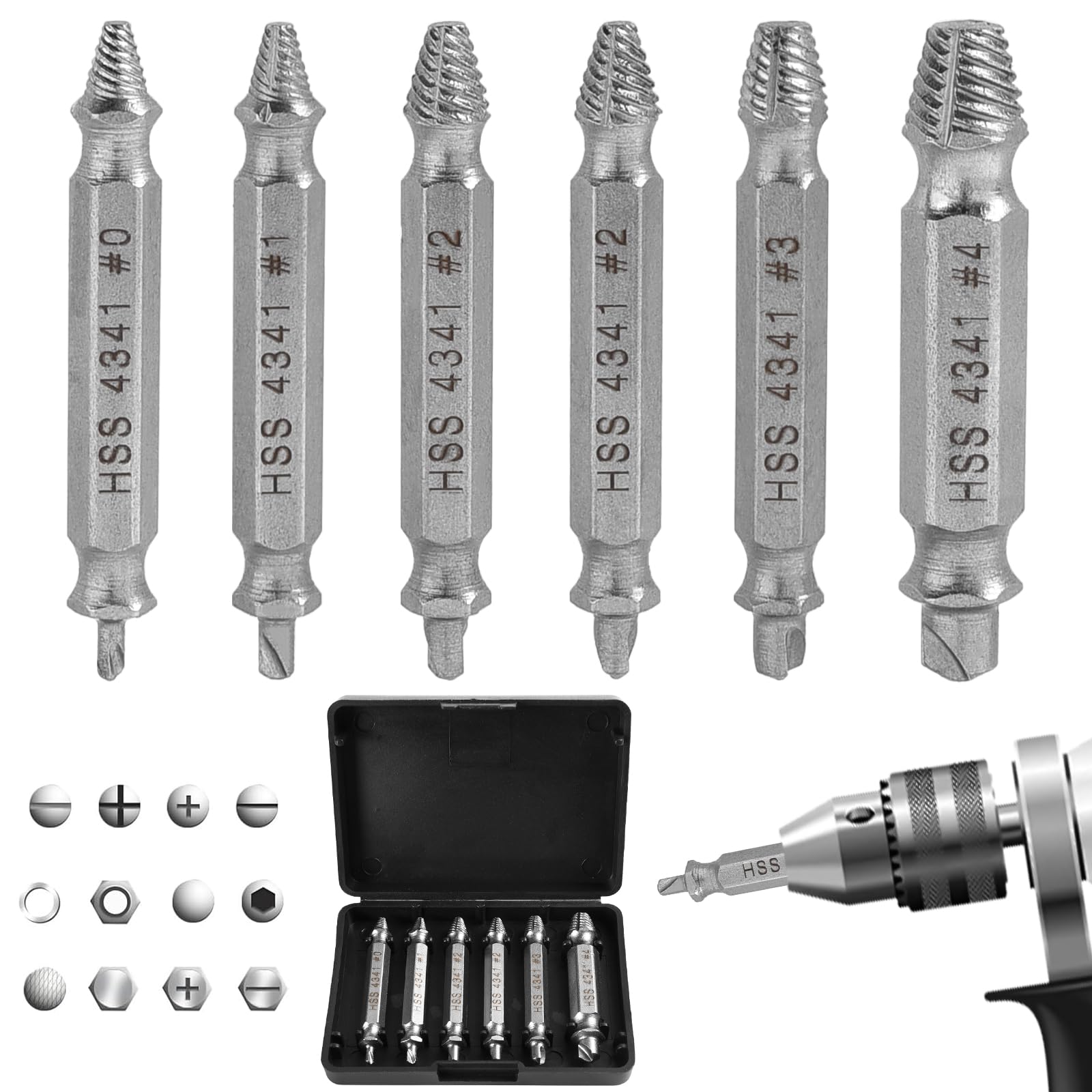 12PCS Damaged Screw Extractor Set, Screw Extractor Set Broken Screw Removal Tool Bolt Extractor Set Rounded Bolt Remover Tool Easy Out Stripped Screw Remover Kit for Stripped Head Screws Nuts Bolts