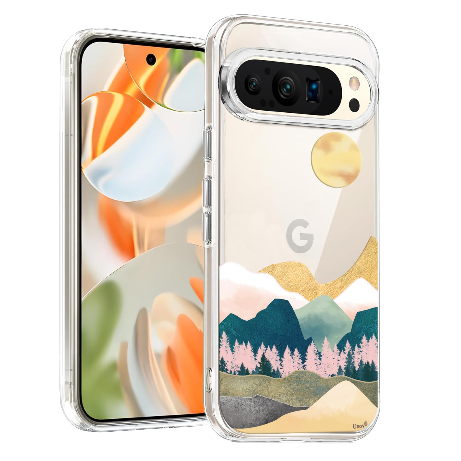 Unov Case Compatible with Pixel 9/9 Pro - Clear Transparent Slim Protective Case - Embossed Sierra Mountains Pattern - TPU Material
