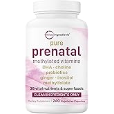 Micro Ingredients Pure Methylated Prenatal Vitamins for Women, 240 Veggie Capsules | 38-in-1 with DHA, Choline, Probiotics, Inositol, & Vitamin C, D, B Complex + Methylfolate, & Iron | No Fillers