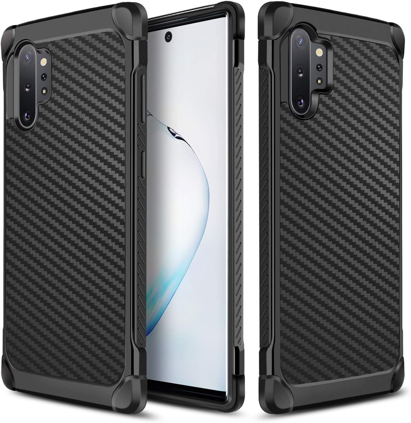 YINLAI Galaxy Note 10 Plus Case, Note10+ Case Carbon Fiber, Slim Fit Dual Layer Shockproof Hybrid Hard PC Back Soft TPU Bumper Full Protective Rugged Phone Covers for Samsung Note 10 Plus 2019, Black