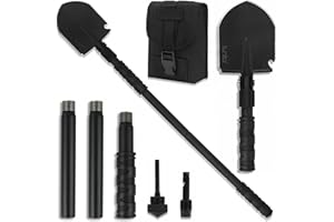 IUNIO Folding Camping Shovel 31inch, Heavy-Duty Survival Shovel with Pickaxe, Carbon Steel Military Entrenching Tool, Collapsible Spade for Disaster Cleanup, Car Emergency, Off-Road, Trenching, Gardening