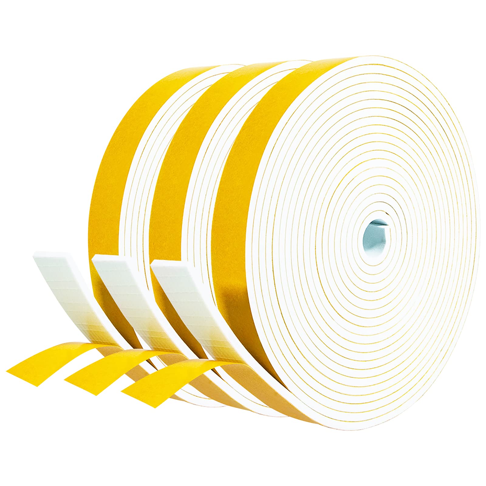 fowong Draft Excluder for Doors, 3 Rolls 20mm(W) x 3mm(T) Weather Strip Tape Seals for Gap Seal, Closed Cell Foam Seal Strip Tape, Weather Stripping for Doors and Windows, Total 15M Long, White — image 1