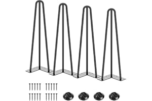 SMARTSTANDARD 16 Inch Hairpin Table Legs, 3 Steel Rods 1/2 Inch Pipe Diameter, 800lbs Load Capacity, Mid-Century Style for Coffee Table, Side Table, Night Stand (Black, 4PCS)