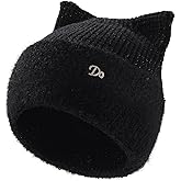 AWAYTR Cat Ear Beanie for Women - Sparkly Winter Beanie with Ears Warm Knit Hats with Silver Thread Cute Womens Winter Hat