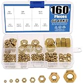Glarks 160Pcs Metric M2 M2.5 M3 M4 M5 M6 M8 M10 High Strength Brass Hex Nuts Assortment Kit