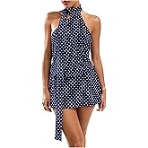 SOLY HUX Women's Polka Dots Mini Dress Backless Sleeveless Halter A Line Party Summer Dresses