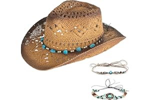 YIQXKOUY Straw Cowboy Hat Western Cowgirl Hat with Three Decorative Bands Decorative Bands Straw Hat Woven Sun Hat Western Ha