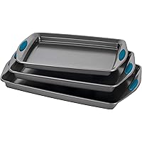 Bakeware Nonstick Cookie Pan Set, 3-Piece, Gray with Marine Blue Grips