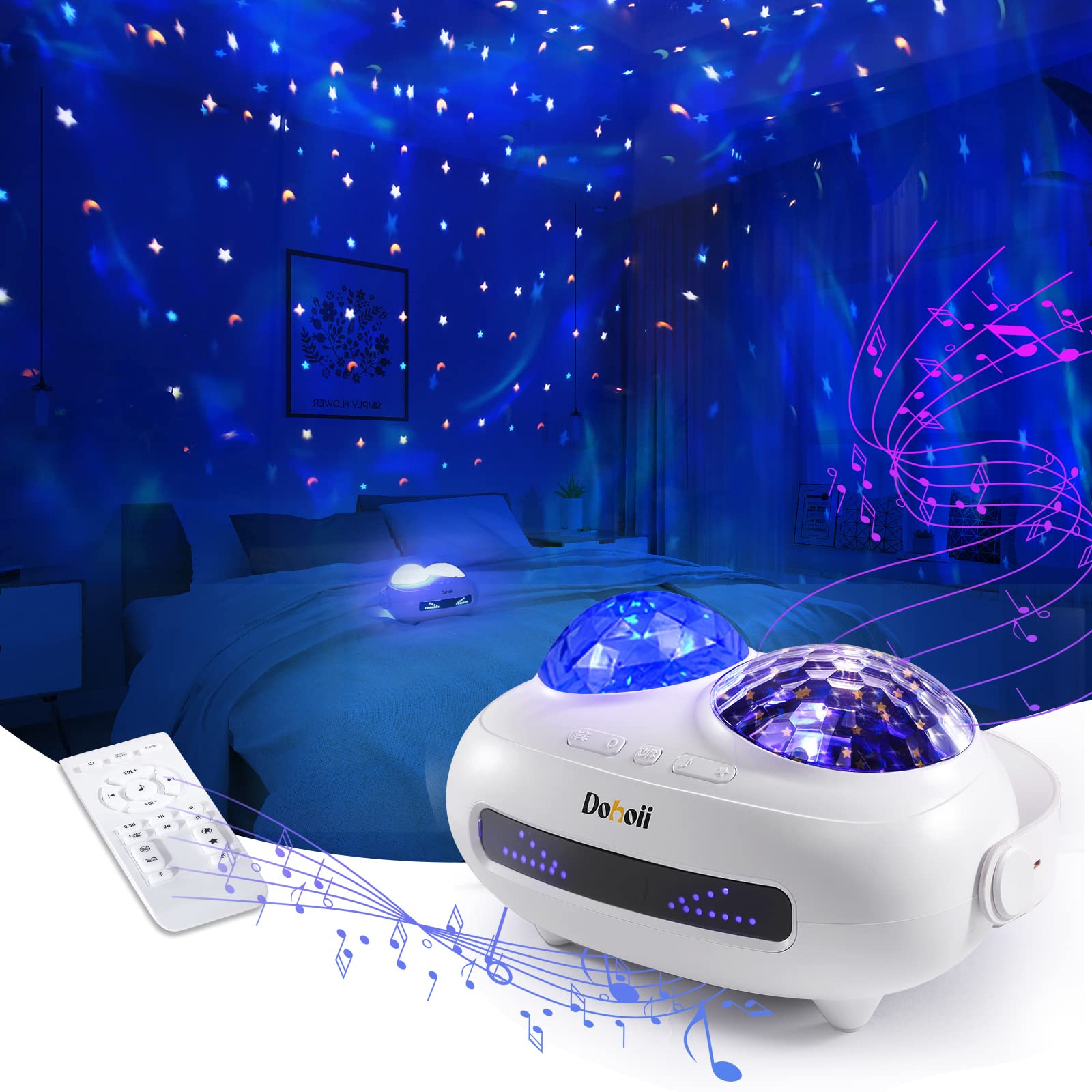 【Upgraded】Galaxy Star Projector Ocean Wave Projector 4 in 1 with Bluetooth, Night Light Projector for Kids and Adults, White Noise, Star Light Projector for Bedroom Decor/Ceiling/Party (White)