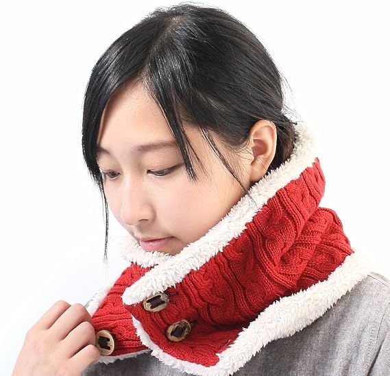 Amazon Co Jp Protocol ケーブル編み ボタン付き ネックウォーマー レッド 服 ファッション小物