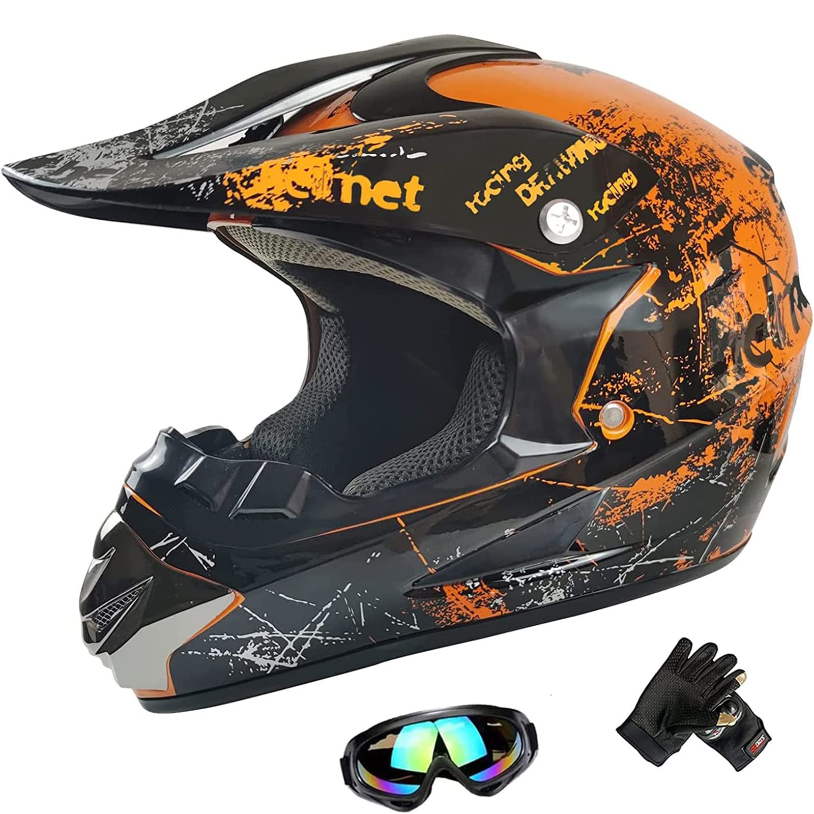 Photo 1 of ABS Motorcycle Off-Road Helmet ATV Dirt Bike Cross Motocross Helmet,4 Wheeler Helmets for Adults,Orange,L