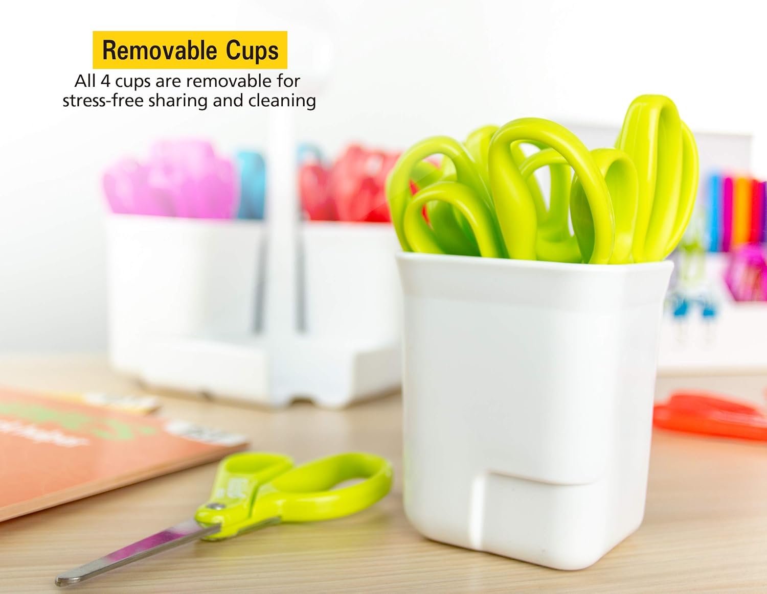 Stanley Removable 4 Cup Office Supplies Organizer Caddy for Scissors, Pens, Pencils, Notepads Art Supplies and other Desk Essentials, White (SCICAD) : Office Products