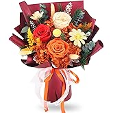 Preserved Flowers for Delivery, Orange Flowers Fresh Bouquet with Gift Box, Forever Eternal Rose Gifts for Women Mom Wife on Christmas, Valentines Day, Mother's Day, Birthday