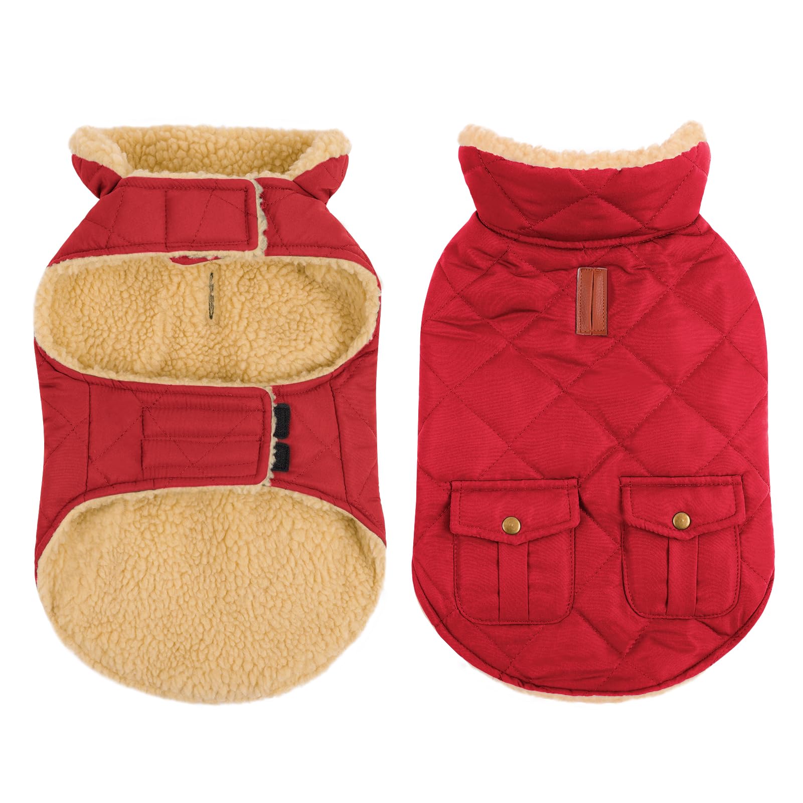CITÉTOILE Dog Coat – Water-Resistant & Windproof Dog Jacket with Sherpa Lining, Leash Hole & Pockets | Warm Winter Dog Costume for Small, Medium & Large Dogs, Red, XS
