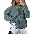 Trendy Queen Women's Oversized Cable Knit Crewneck Sweaters