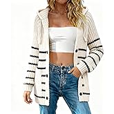 ARCTHLEX Women's Knitted Cardigan Sweater Button Down Hooded Sweaters V Neck Long Sleeve Hoodies for Fall Winter