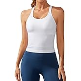 ATTRACO Women Ribbed Workout Crop Tops with Built in Bra Yoga Racerback Tank Top Tight Fit