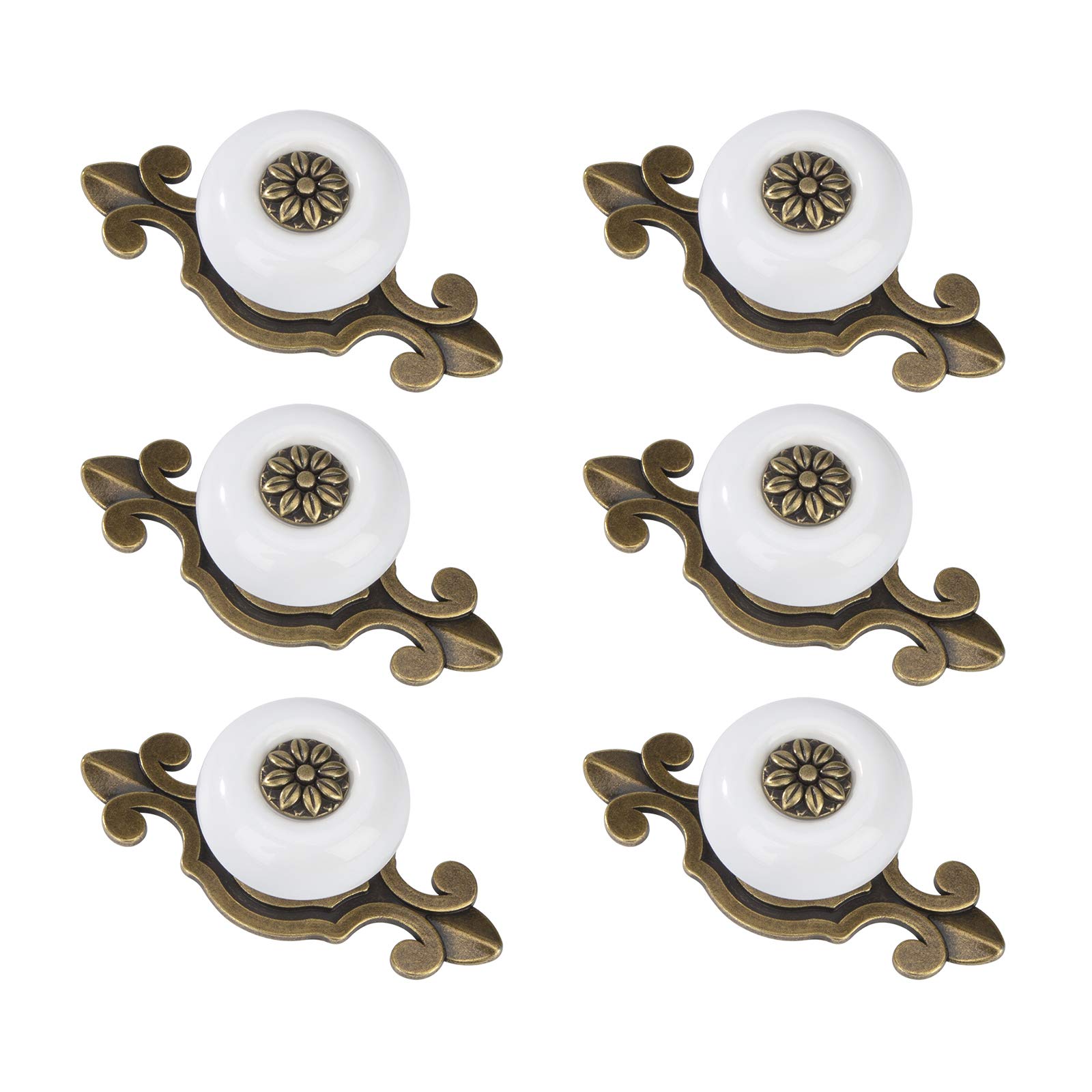 MengH-SHOP Cabinet Knob Round Door Knobs Vintage Ceramic Pull Handle with Screws for Cabinet Wardrobe Drawer Cupboard 6 Pcs Copper & White