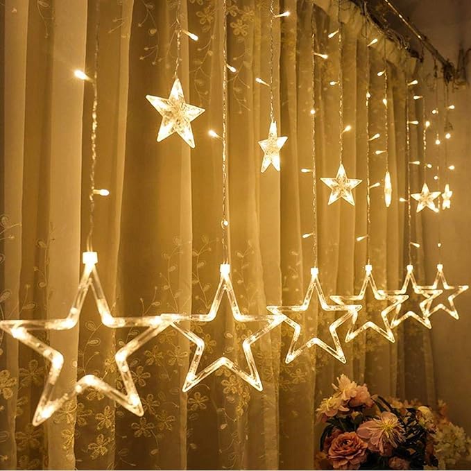 Star Curtain Lights,SUAVER 2M 138LED Curtain Lights with 12 Stars