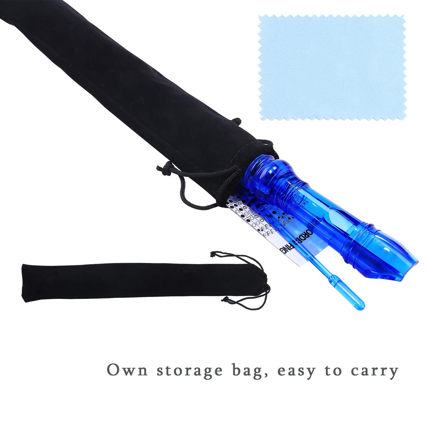 Lot-Yes 8-Hole Soprano Descant Recorder With Cleaning Rod + Case Bag Music Instrument (Crystal Blue)