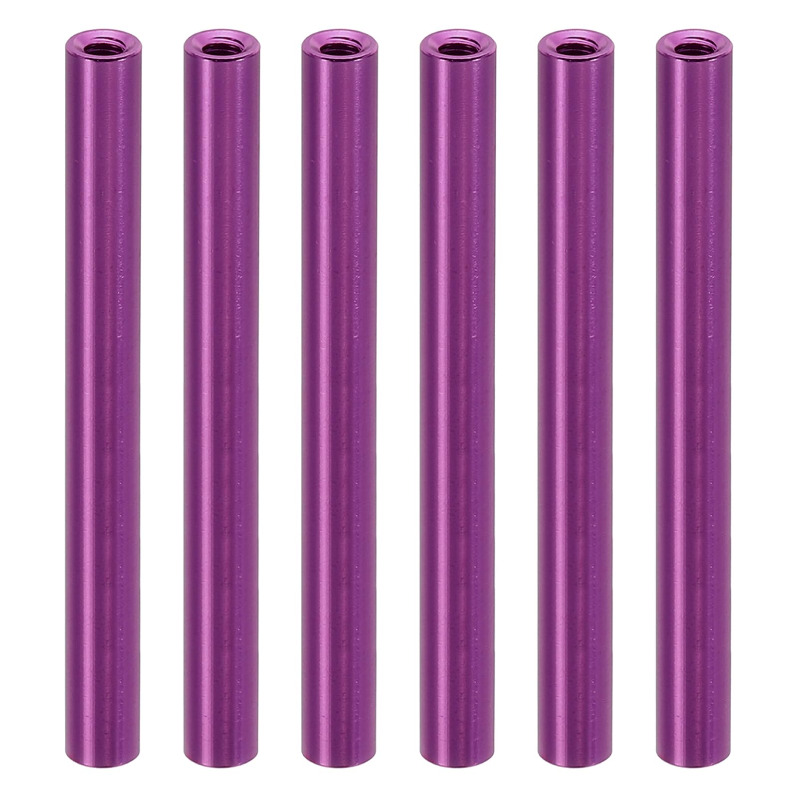 PATIKIL 6pcs M3 Metal Threaded Standoff Spacer Nuts, Round Aluminum Spacers Female Coupling Screws, 1/8" ID x 3/16" OD, Purple 3x5x55mm