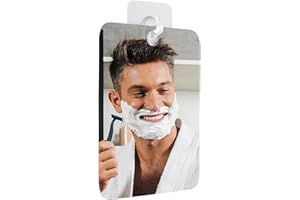 Dimeho Shaving Mirror Shatterproof Bathroom Wall Hanging Mirrors Unbreakable Handheld Makeup Mirror Portable Shower Mirror with Hole & Self Adhesive Hook for Women Men Shave Outdoor Camping
