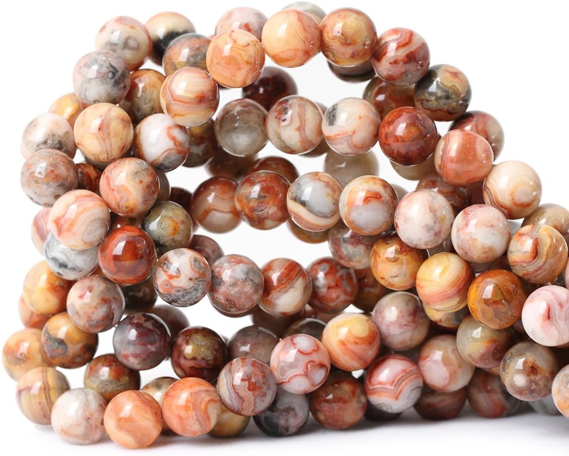 Qiwan 35PCS 10mm Natural Red Crazy Lace Agate Gemstone Loose Beads Crystal Energy Stone Healing Power for Jewelry Making 1 Strand 15"