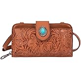 LAVAWA Women's Crossbody Handbag Small Vintage, Ladies Wallet Western Adjustable Phone Purse Clutch Turquoise Concho Embossed