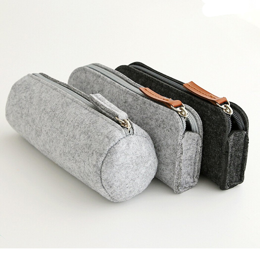 SIPLIV Classic Felt Bag Pen/Pencil/Stationery Pouch Cosmetic Case, 2 Gray and one Black, Set of 3