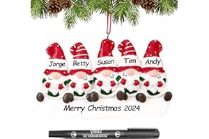 WOSCCOWT Personalized Christmas Ornaments 2024 Family of 2/3/4/5/6 Gnome Custom Christmas Ornament with Names Customized Family Ornaments for Christmas Tree Decoration Customized Gifts, Gnome Family of 5