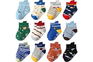 Aroveea Baby Toddle Socks Grip Non Slip Kids Boys Girls Cotton 12 Pack Ankle Cute Newborn Socks