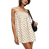 AIHUKOCY Women Polka Dot Sleeveless Square Neck Backless Spaghetti Strap Smocked Flowy Ruched Sexy Mini Cami Dress