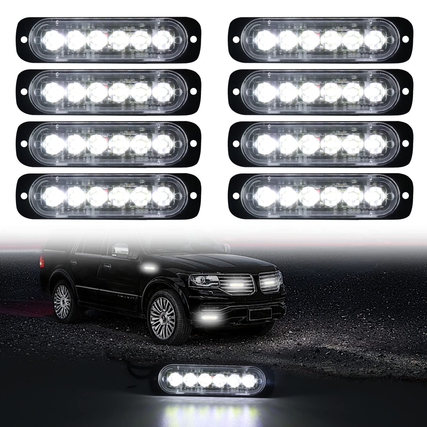 Photo 1 of DIBMS LED Emergency Strobe Lights Bar 8x White 6 LED Strobe Warning Emergency Flashing Light Caution Construction Hazard Light Bar For Car Truck Van Off Road Vehicle ATV SUV Surface Mount