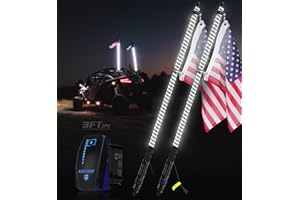 Xprite 2PC 3FT White Spiral LED Whip Lights with Built-in Spring Base, Safety Lighted Antenna Whip Pole w/Rocker Switch American Flag, Compatible with SXS ATV UTV Polaris RZR Can-am Trucks Jeep