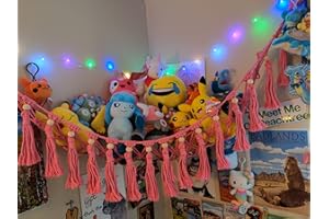 Huijukon Stuffed Animal Storage Toy Net Hammock Organizer for Stuffies Plushies Teddy Bears Squishmallows (Pink)